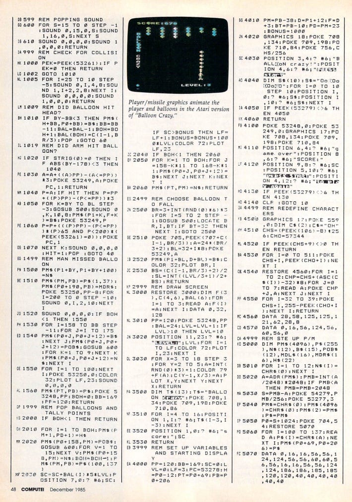 A page of BASIC code from COMPUTE magazine.