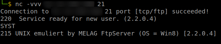 Identify a MELAG FTP server an enumerate its version