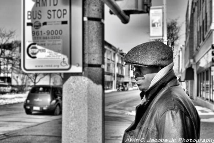 Christopher D. Sims standing at 4th Avenue and 7th Street in Rockford, IL. Photo taken by Alvin Jacobs.