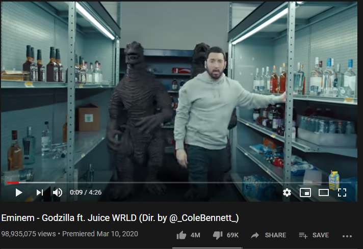 2nd Most-liked YouTube video of March 2020: Eminem ‘Godzilla’ Official MV