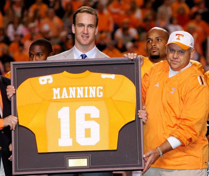 Peyton Manning getting his number retired at Tennessee.