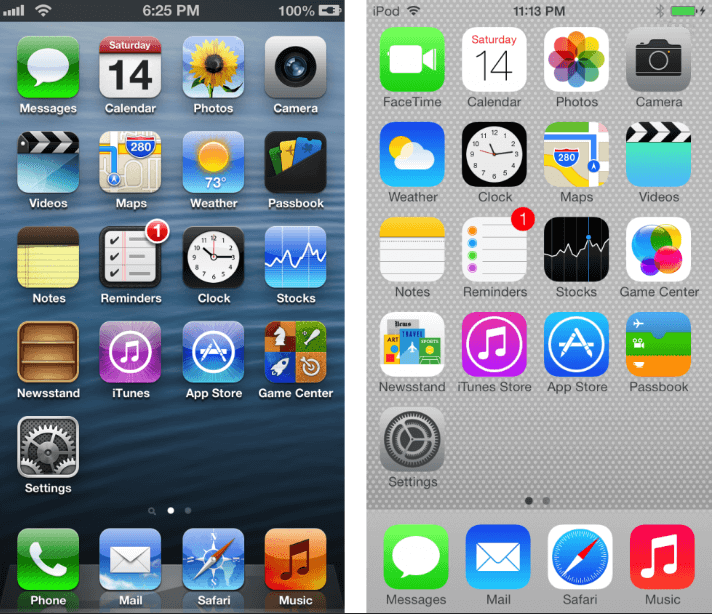 iOS 6 on the left, iOS 7 on the right — from icon8.com