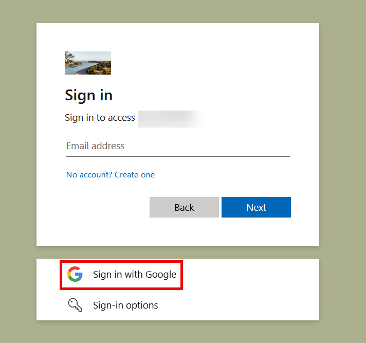 Image of sign in page with “Sign in with Google” button