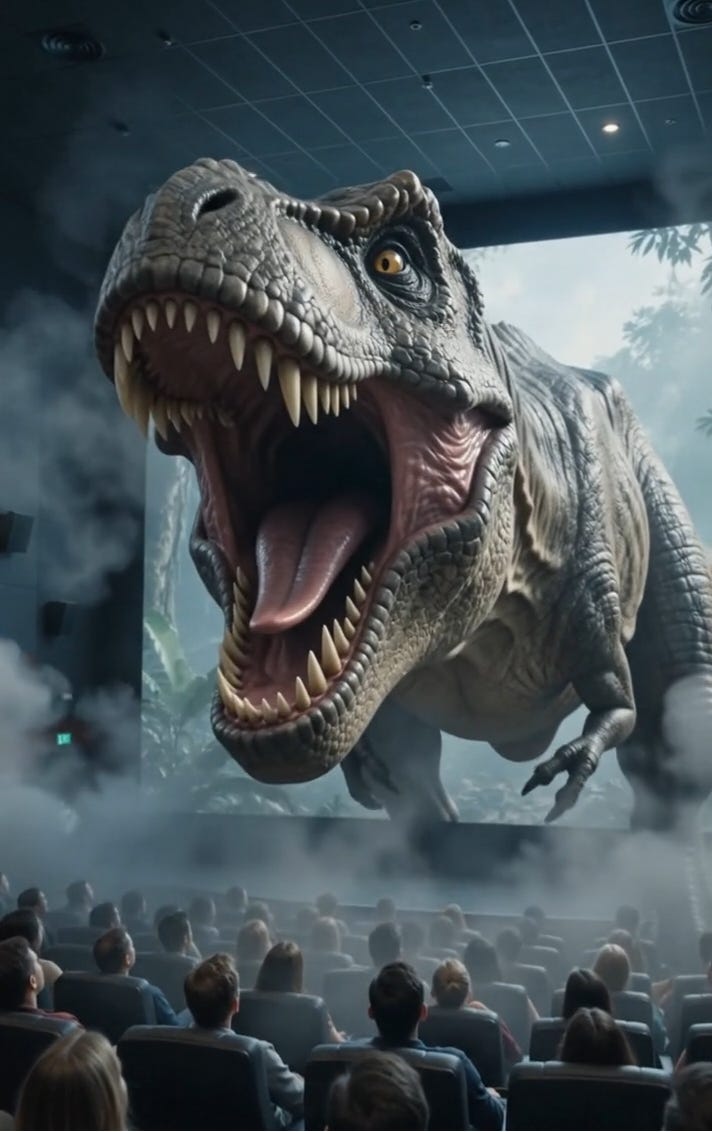 When the dinosaur comes out of the screen