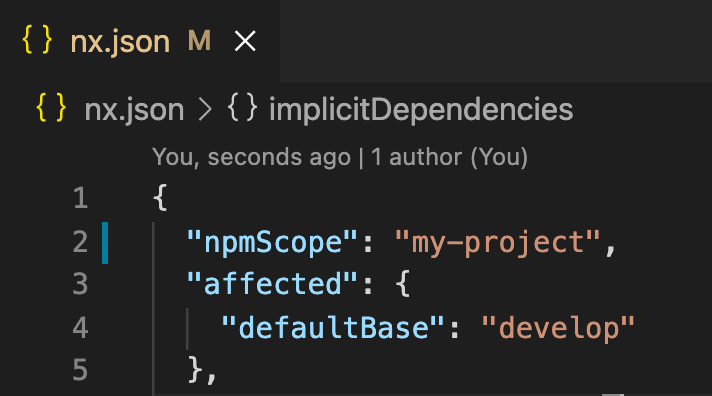 nx.json: Configurando branch padrão de comparação para comandos afetados