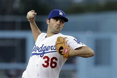 Former Dodgers pitcher Matt Magill with the club in 2013. (image courtesy the Associated Press)