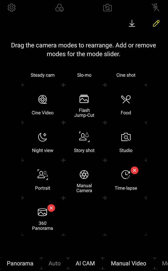 LG Camera app show that some feature is deletable