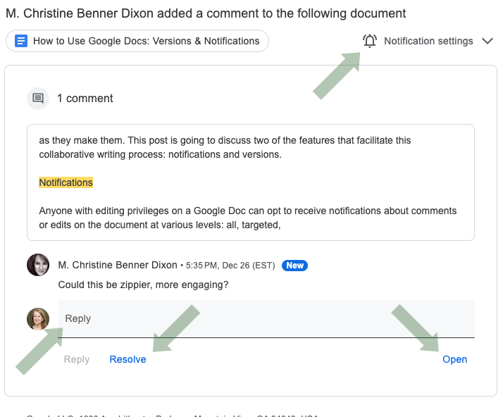 Commenting & mention features on Google Docs