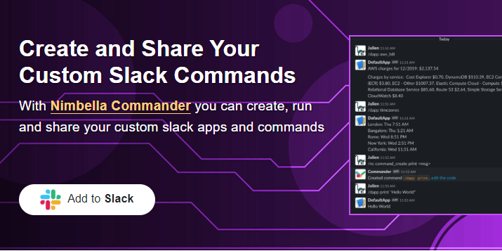Nimbella Commander app add to slack via direct link