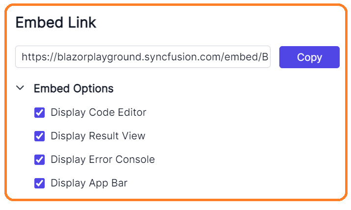 Embedding options in the Blazor Playground app