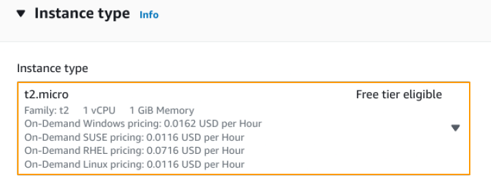 Picture showing how to choose instance type