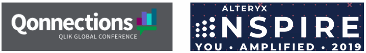 logo for Qlik Qonnections in May 2019 and Alteryx Inspire in June 2019