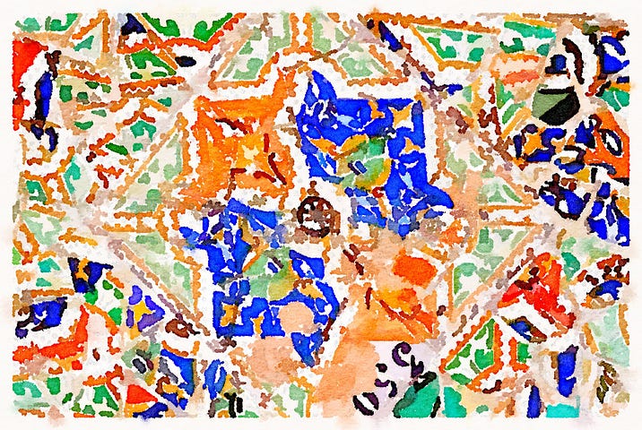 Fragmento de um mural de mosaicos de louça. Fotografia tratada digitalmente 