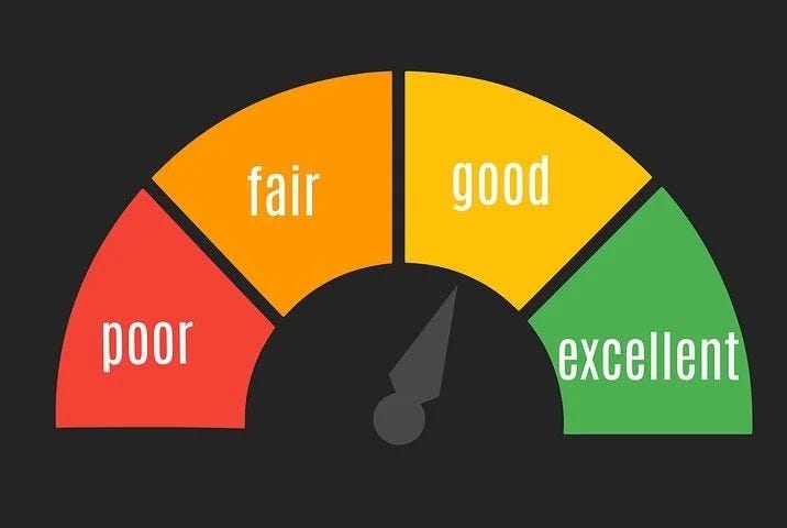 A meter showing measurement units as poor, fair, good and excellent.