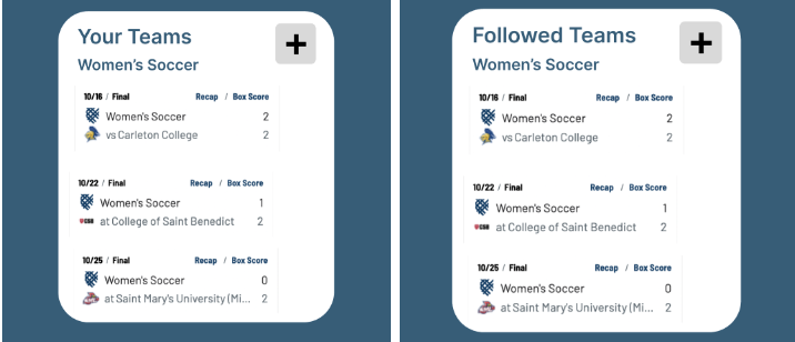 Before and after picture showing change of wording from your teams to followed teams.