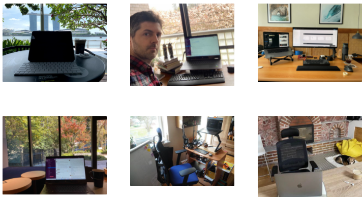 Six images of different workspaces used by the Wisepops team