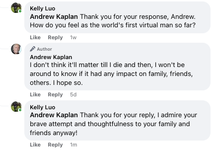 Screenshot of my chat with Andrew Kaplan KellyOnTech