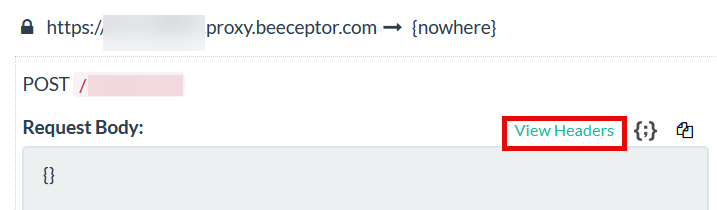 Image showing Beeceptor “View headers” button