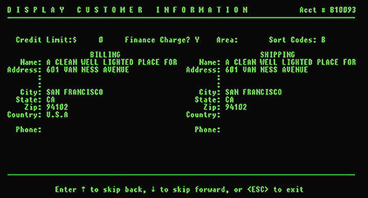 A screenshot of a primitive DOS CRM