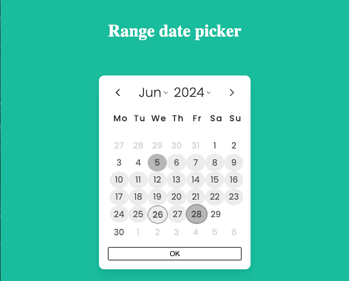 Example of a custom date range picker in Angular