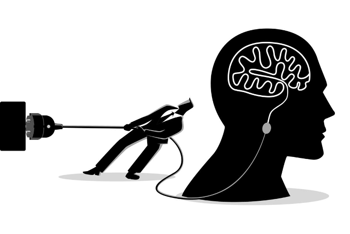 cartoon of man in suit pulling plug on a brain