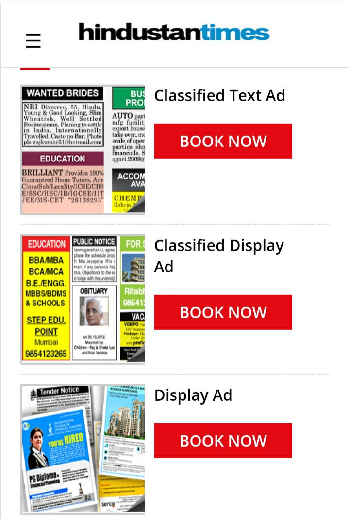 Ad Types on Newspaper
