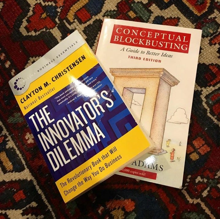 The best known books to sharpen your innovation skills, namely, The Innovator’s Dilemma and Conceptual Blockbusting