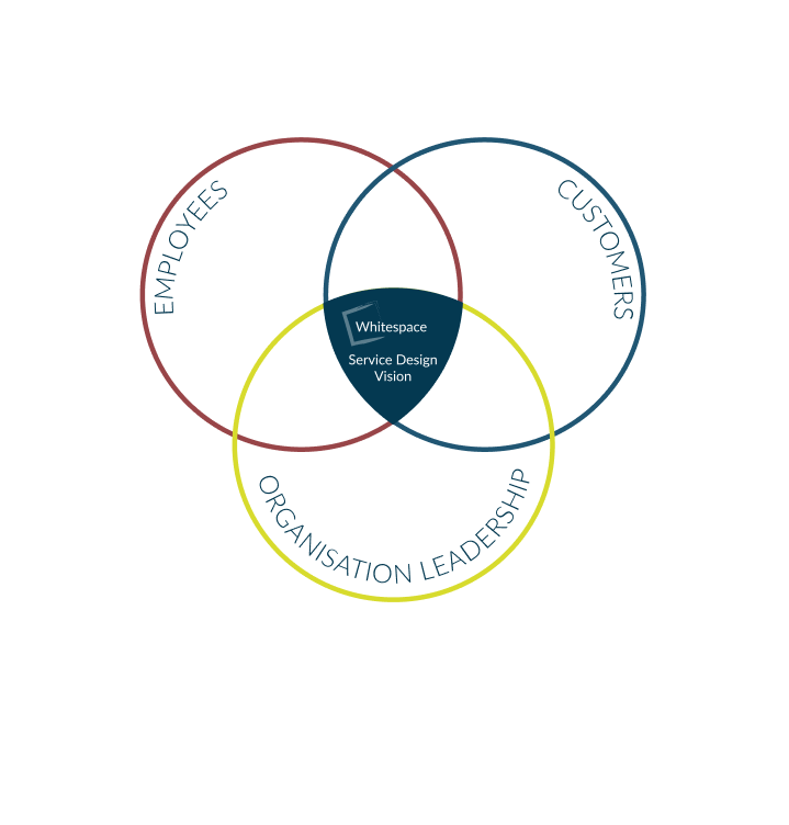 First illustration, showing overlaping circles representing customers, employees and the organization/leadership