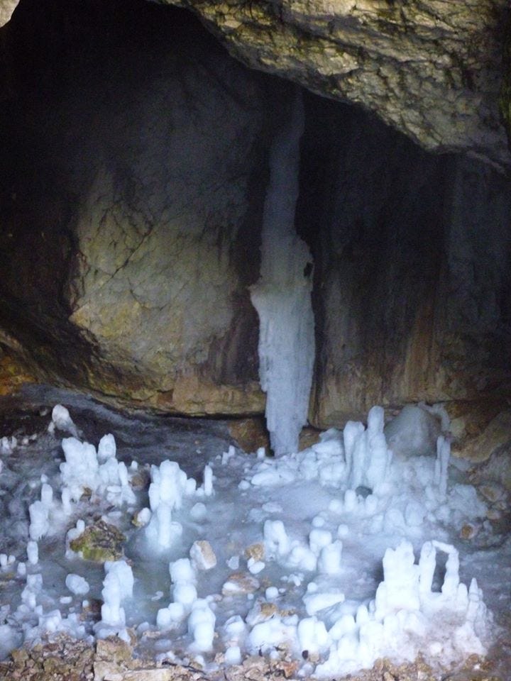 Staligtites of ice in a cave