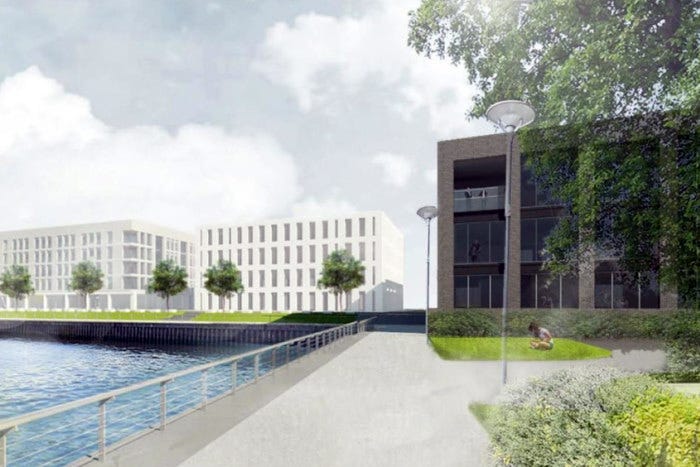 An architect's rendering of the planned Douglas Laing & Co. distillery to be built at Pacific Quay along the River Clyde in Glasgow. Image courtesy Douglas Laing & Co.