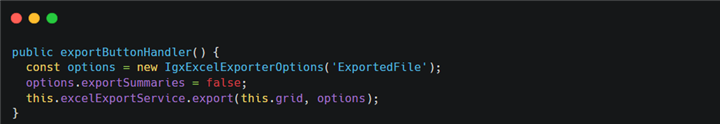 Setting the exportSummaries property to false with Ignite UI