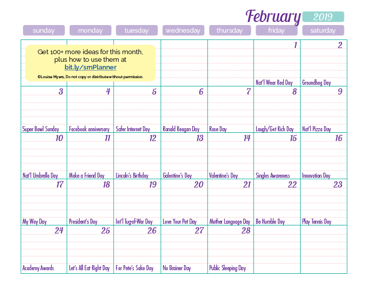 Download your printable February calendar in the FREE members area!
