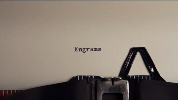 Going Clear: Typewriter showing the word "Engrams"