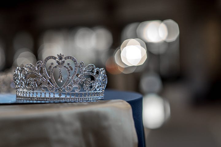 A beauty pageant crown sitting on a table