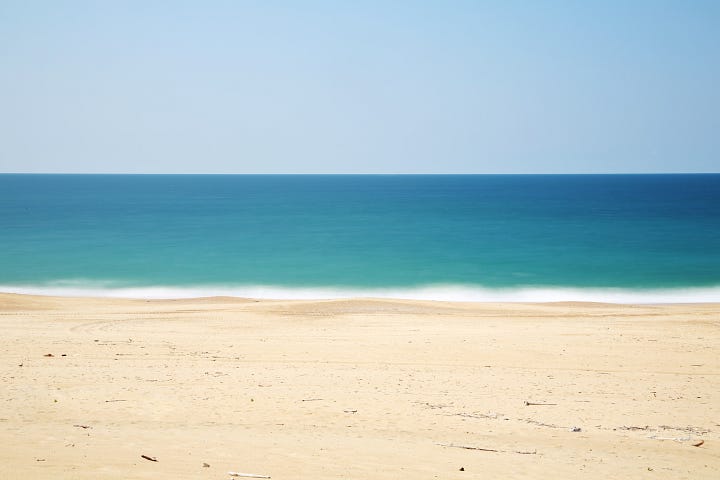 A view of sand and waves.