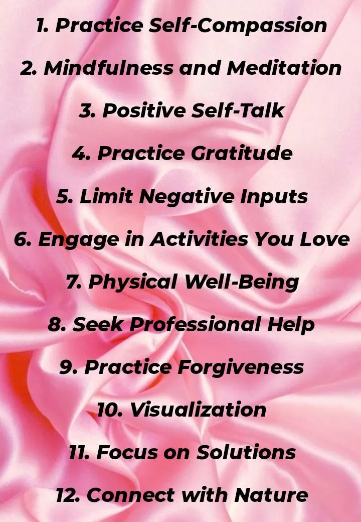 This is an image created by me that lists 12 points on how to repel negativity, and lead a peaceful life. it says how to embrace positivity. “How to remove negative people”
