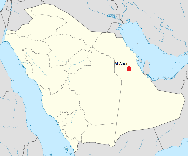 A map that shows where Al-Ahsa City is located on Saudi Arabia