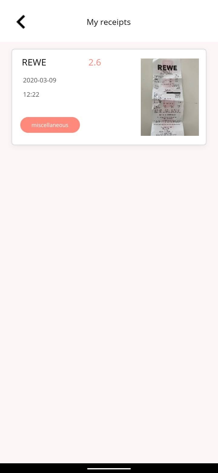 My Receipts page after adding the receipt