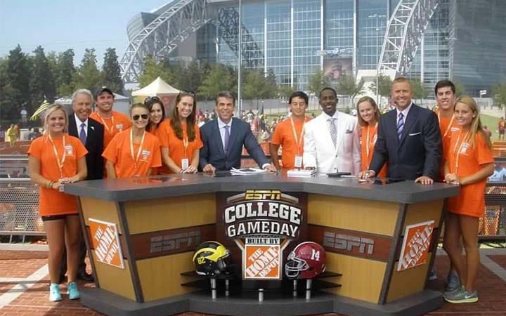 SMU Sport Management students working on the set of ESPN's College Gameday. Photo via SMU Sport Management