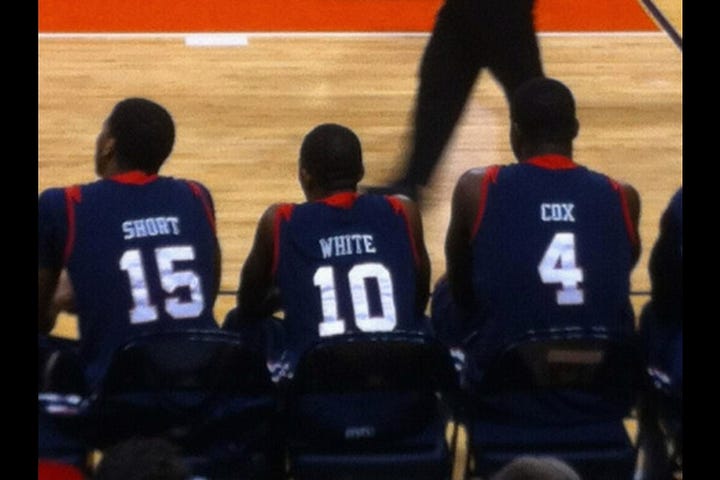 Short White Cox Ride The Pine on Ole Miss Bench