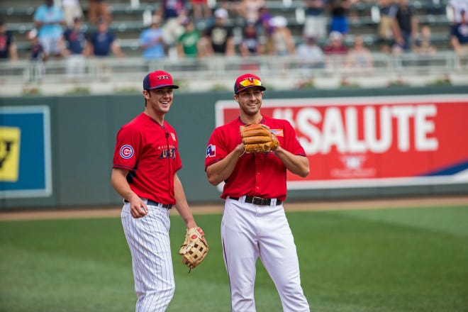 Kris Bryant (left) and Joey Gallo at the 2014 Futures Game in Minnesota. (Brace Hemmelgarn/Minnesota Twins)