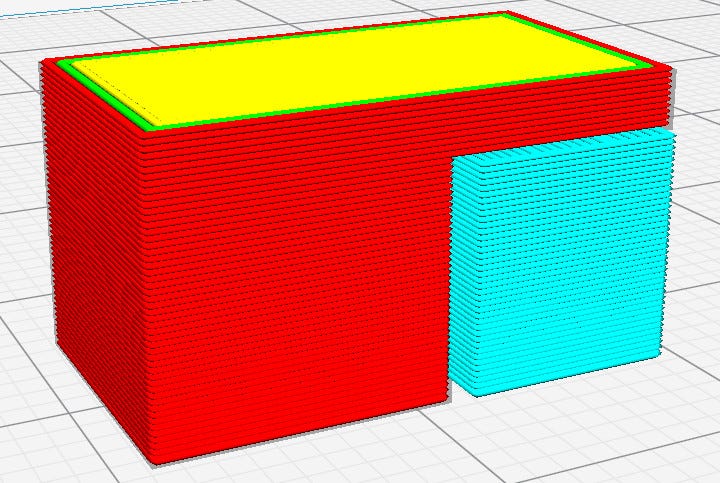 The support structure (in blue) generated by Cura software