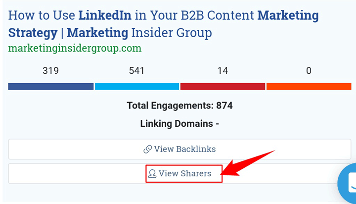 click on the “view sharers” button to see all those who shared the content
