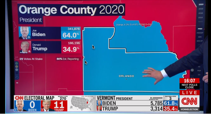 Screen shot from CNN’s screen graphics showing Orange County