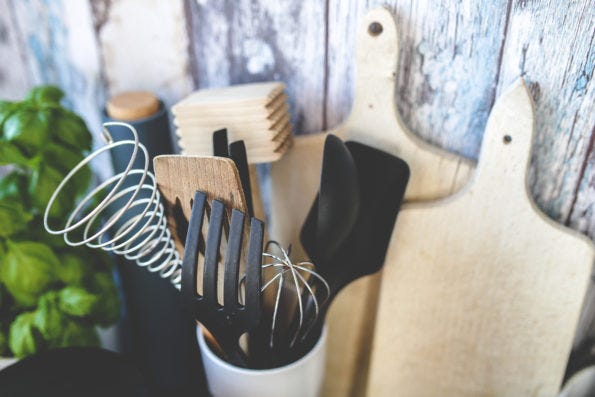 Cooking utensils symbolising grown up cooking on a new blog