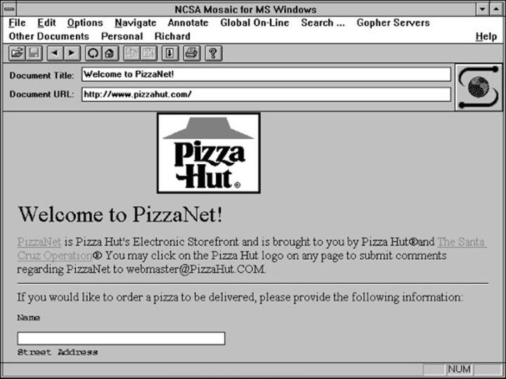 Screenshot of PizzaNet.