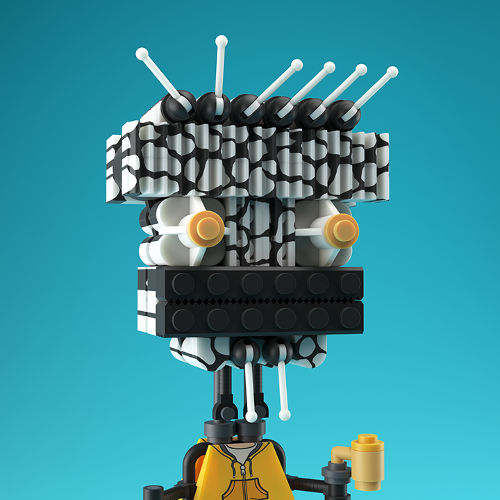 The WanderingBotz NFT collection on the OpenSea marketplace. This is Merrik class of WanderingBotz. Depending on where he has landed, this bot has tried to adapt with black and white camouflage.