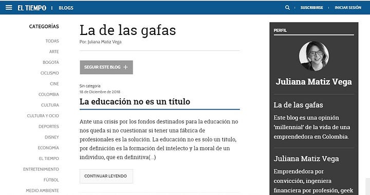 captura de pantalla de artículo del diario el tiempo