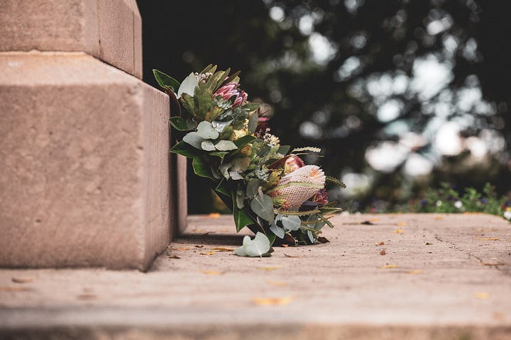 Flowers on a grave marker.