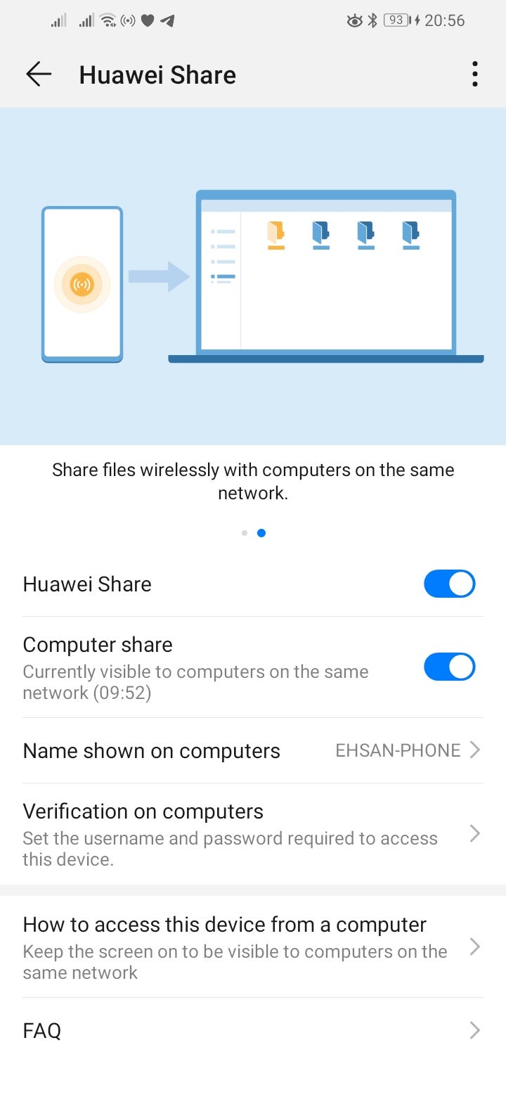 Huawei Share settings
